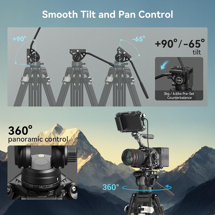 SMALLRIG 75" Heavy-Duty Videostativ, Stativ aus Aluminiumlegierung mit Fluidkopf, einstufige Höhenve