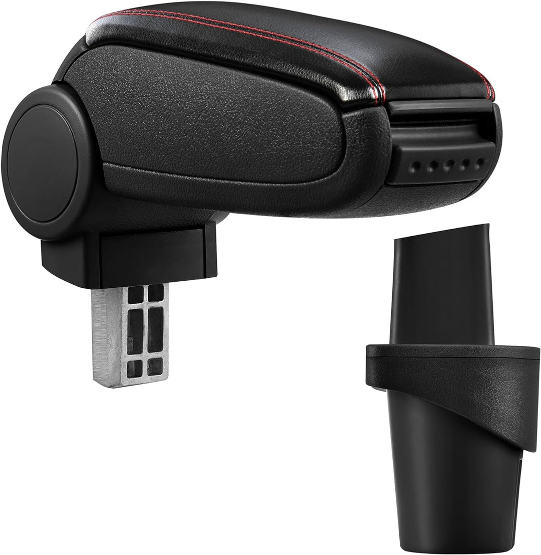 Mittelarmlehne Armauflage mit Staufach gepolstert schwarz Kunst Leder mit roten Nähten Schwarze rote