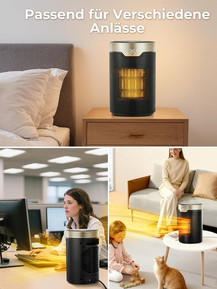 Heizlüfter Energiesparend, 1500W PTC Keramik Elektrischer Heizlüfter mit Thermostat, ECO-Modus, Leis