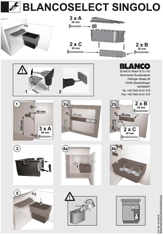 BLANCO Singolo; Abfallsammler zur Befestigung an der Schranktür, mit einem Mülleimer (14 l); 512880