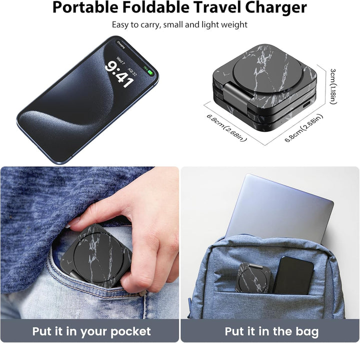 KU XIU Faltbar 3 in 1 Ladestation für Apple Watch und iPhone kompatibel mit MagSafe Ladegerät Indukt