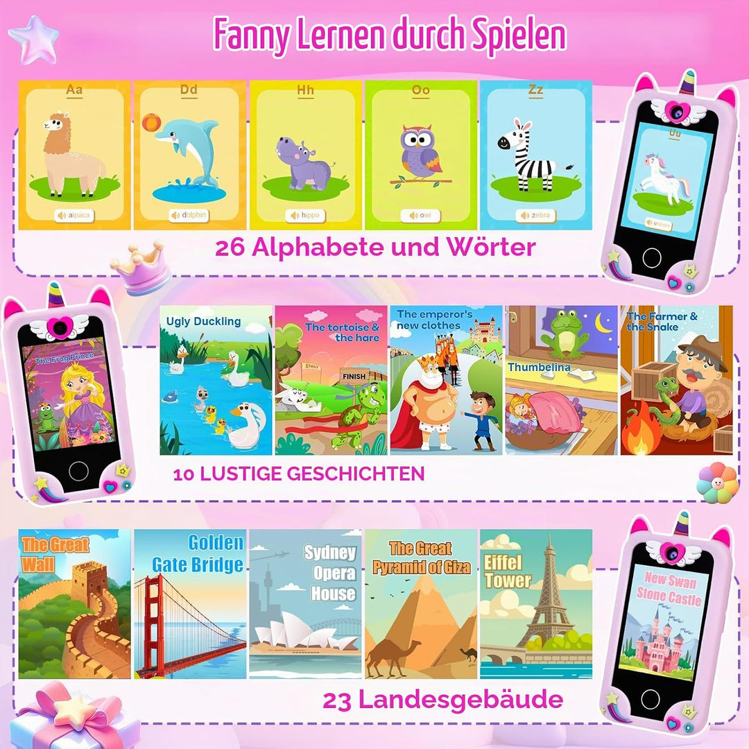 Kinder Handy Smartphone, Kleinkind Einhorn Telefon Spielzeug für 3-8 Jahre alte Mädchen, Kinder Hand