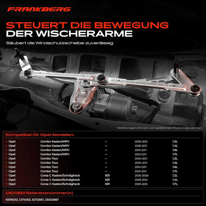 Frankberg 1x Scheibenwischer Wischergestänge ohne Motor Vorne Links oder Rechts Kompatibel mit Combo