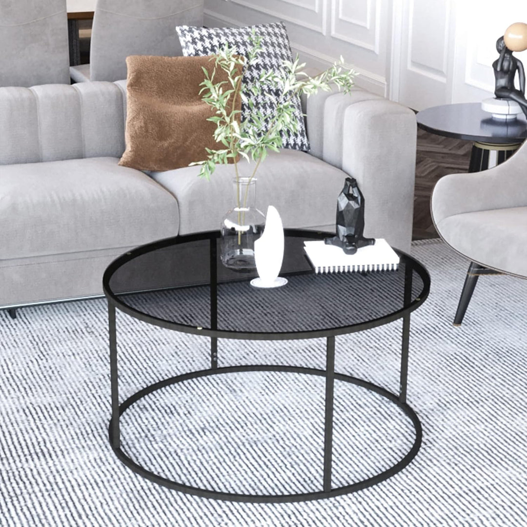 [en.casa] Couchtisch Kolari 45 x 80 cm Beistelltisch Wohnzimmertisch Glastisch Sofatisch rund Rauchg