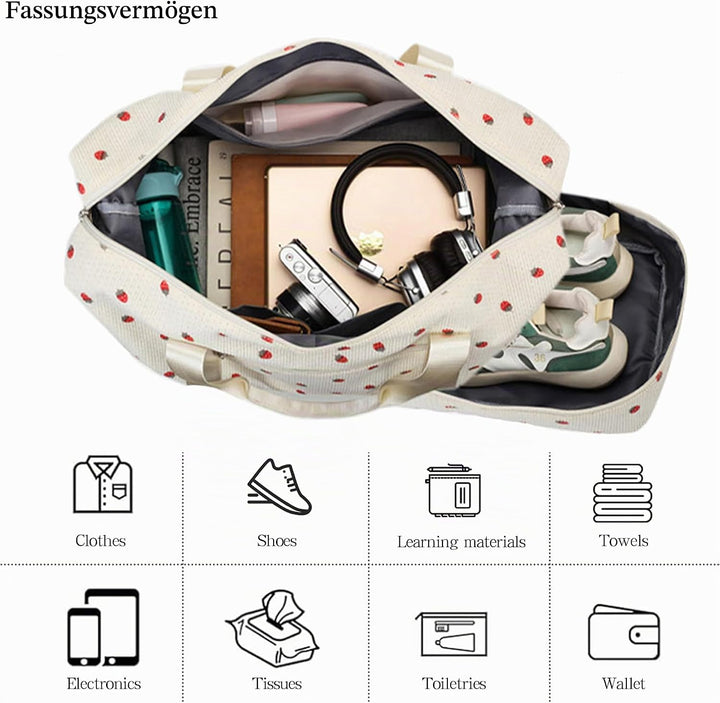 Sporttasche Reisetasche Damen, 40L Weekender Travel Duffle Bag mit 2 schuhbeuteln, Schuhfach &amp; Nassf