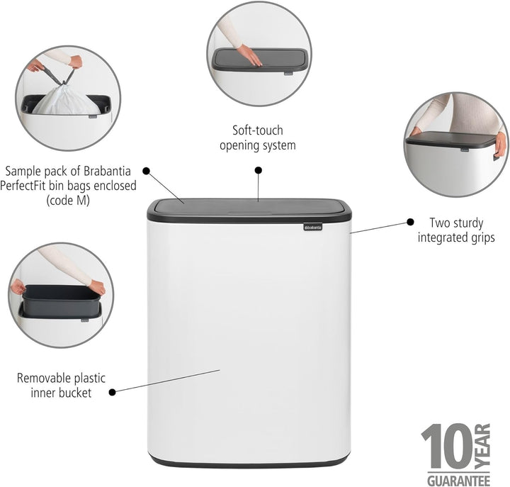 Brabantia Mülleimer, Weiss, 60 Liter 1 Inneneimer (60L) White, 1 Inneneimer (60L) White
