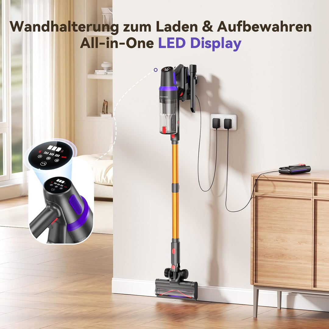 TechRise Akku Staubsauger 45000Pa/500W/60Min, Anti-Tangle-Bürste & 8-in-1-Funktion (Selbststehend) S