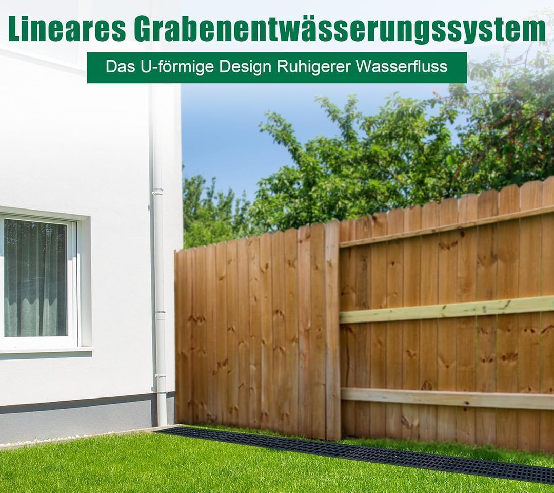 1m Entwässerungsrinne mit HDPE-Abdeckrost Bodenrinne Ablaufrinne Entwässerungssystem für Garten Terr