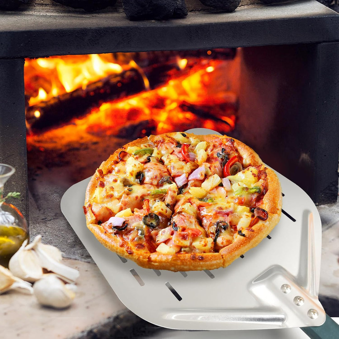 Pizzaschieber 40 * 30cm 12 Zoll Aluminium Pizzaschieber perfekter Grösse und perforiertem Design für