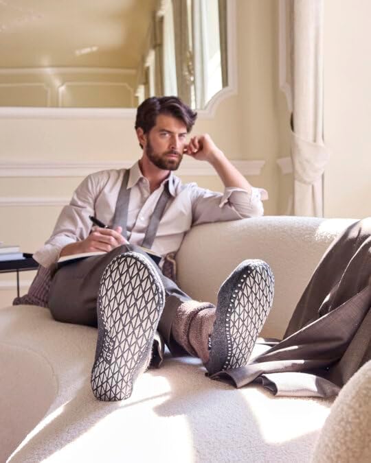 FALKE Herren Cosyshoe M Hp Wolle Rutschhemmende NoppenStoppersocken 37/38 EU Beige Wood 4241, 37/38
