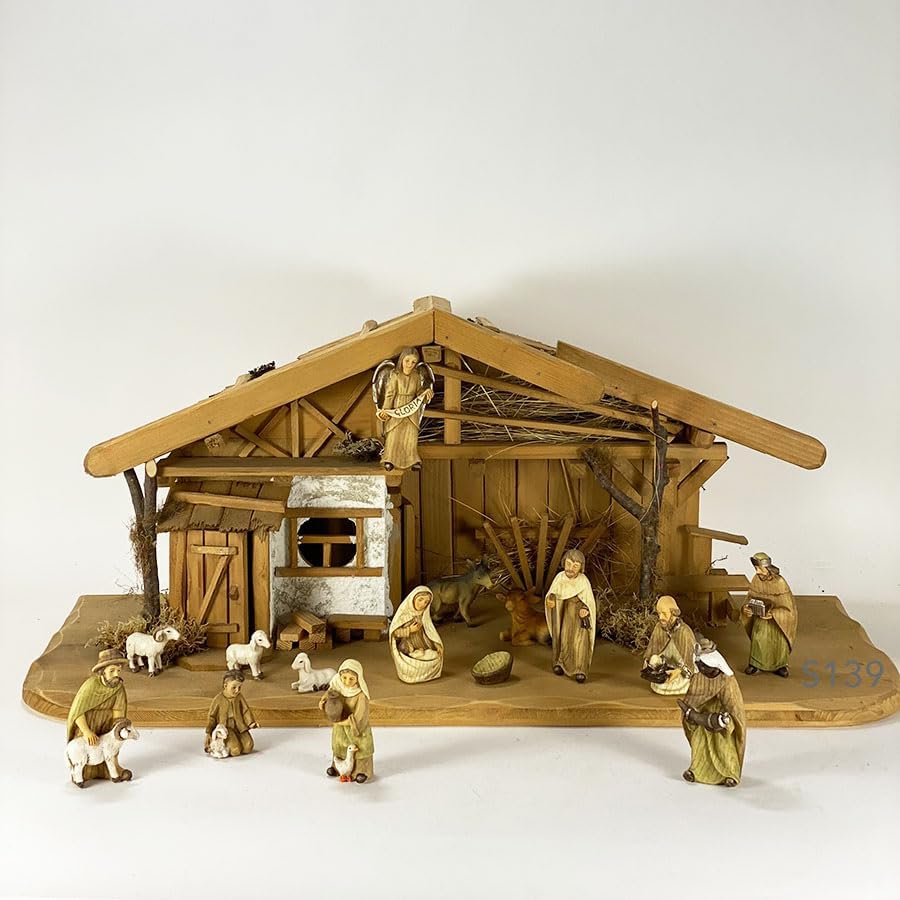 FADEDA Holzlaterne Natur, ohne Beleuchtung, mittel/Höhe: 40cm/handbemalt/detailgetreue Krippen Figur