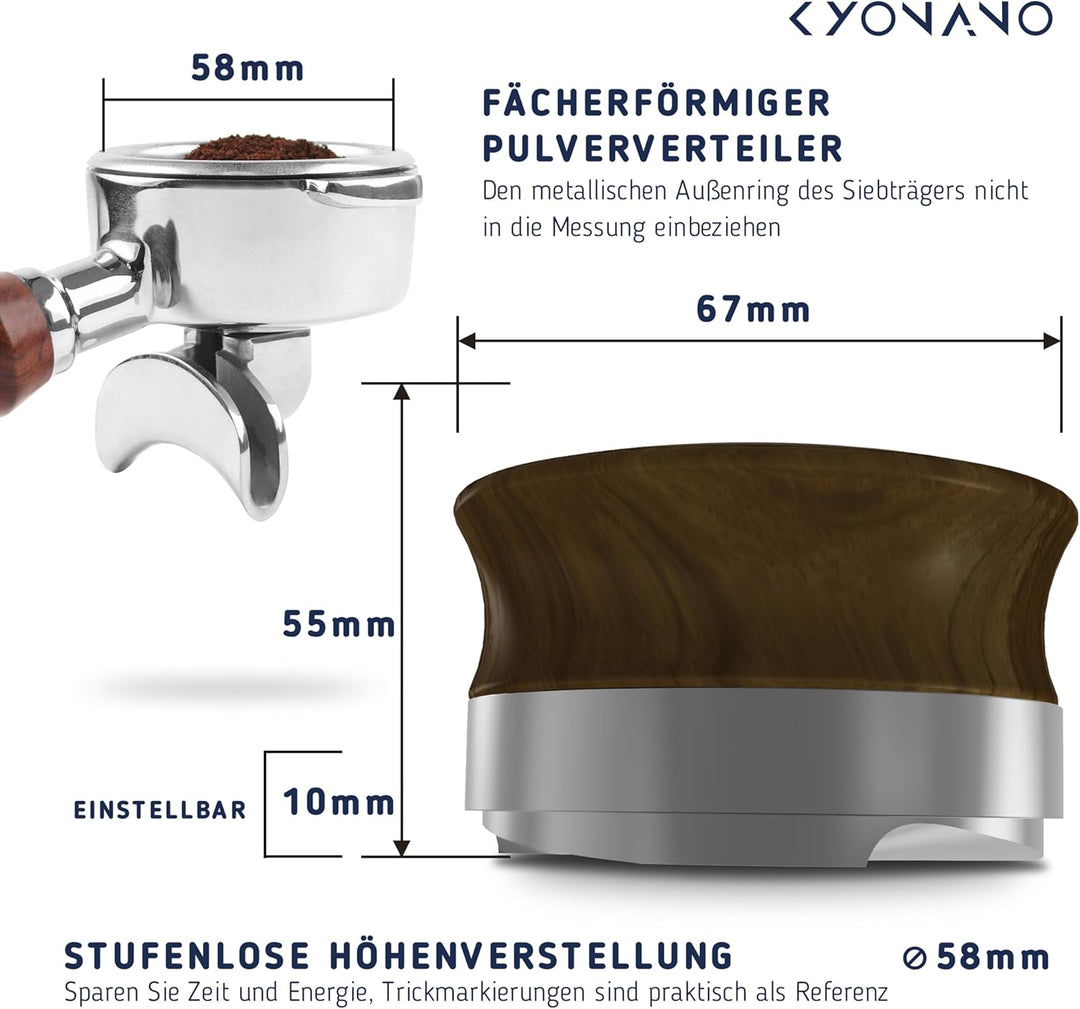KYONANO Kaffeeverteiler 58mm Espresso Ausgleichwerkzeug, verteilt den Kaffeepulver gleichmässig auf