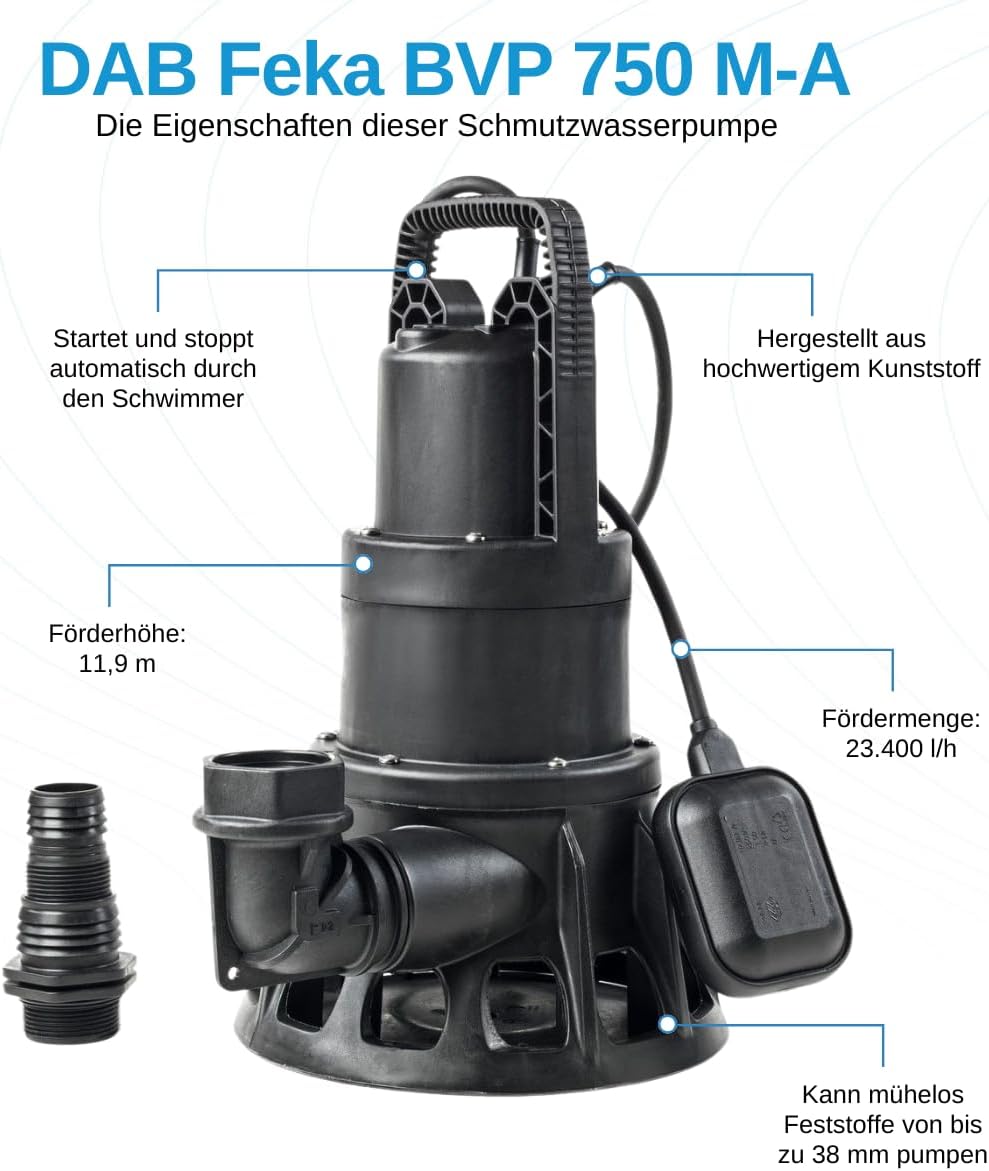 DAB FEKA BVP 750 M-A 1 HP Schmutzwasserpumpe Feststoffpumpe