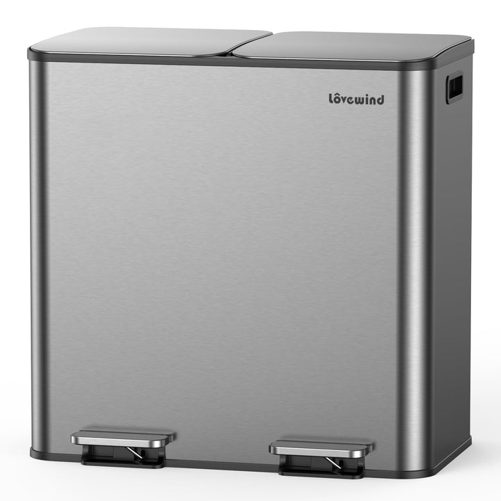 lovewind Mülleimer, 2 x 40L Mülleimer Küche, Doppeleimer für Recycling und Abfall, Silber, Mülleimer