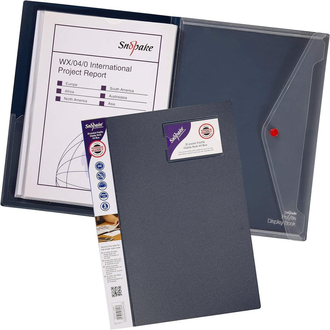 Snopake Sichtbuch A4, 20 Hüllen, Blau, 5 Stück, Ref: 12367, 5 Stück