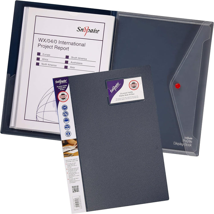 Snopake Sichtbuch A4, 20 Hüllen, Blau, 5 Stück, Ref: 12367, 5 Stück