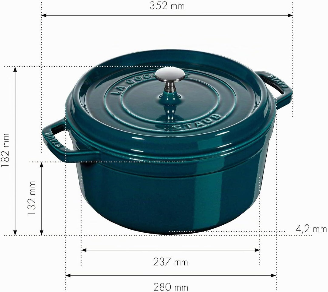 STAUB Gusseisen Bräter/Cocotte, Rund 24 cm, 3,8 L, Aromaregen Funktion, Für alle Herdarten geeignet,
