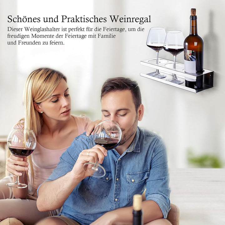 Wandmontierter Weinhalter, SUS304 Edelstahl Weinglas Halterung, Flaschenregal Selbstklebend oder Geb