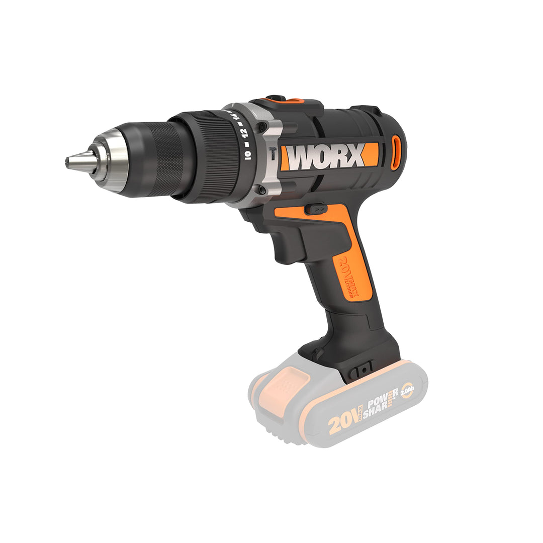 WORX WX372.9 Akku Schlagbohrschrauber 20V - 50Nm, 2-Gang-Getriebe &amp; LED-Licht - zum Schrauben, Bohre