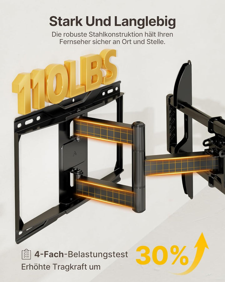 monTEK Full Motion TV Wandhalterung für 37–84 Zoll Fernseher bis 50kg, Wandhalterung Fernseher mit s