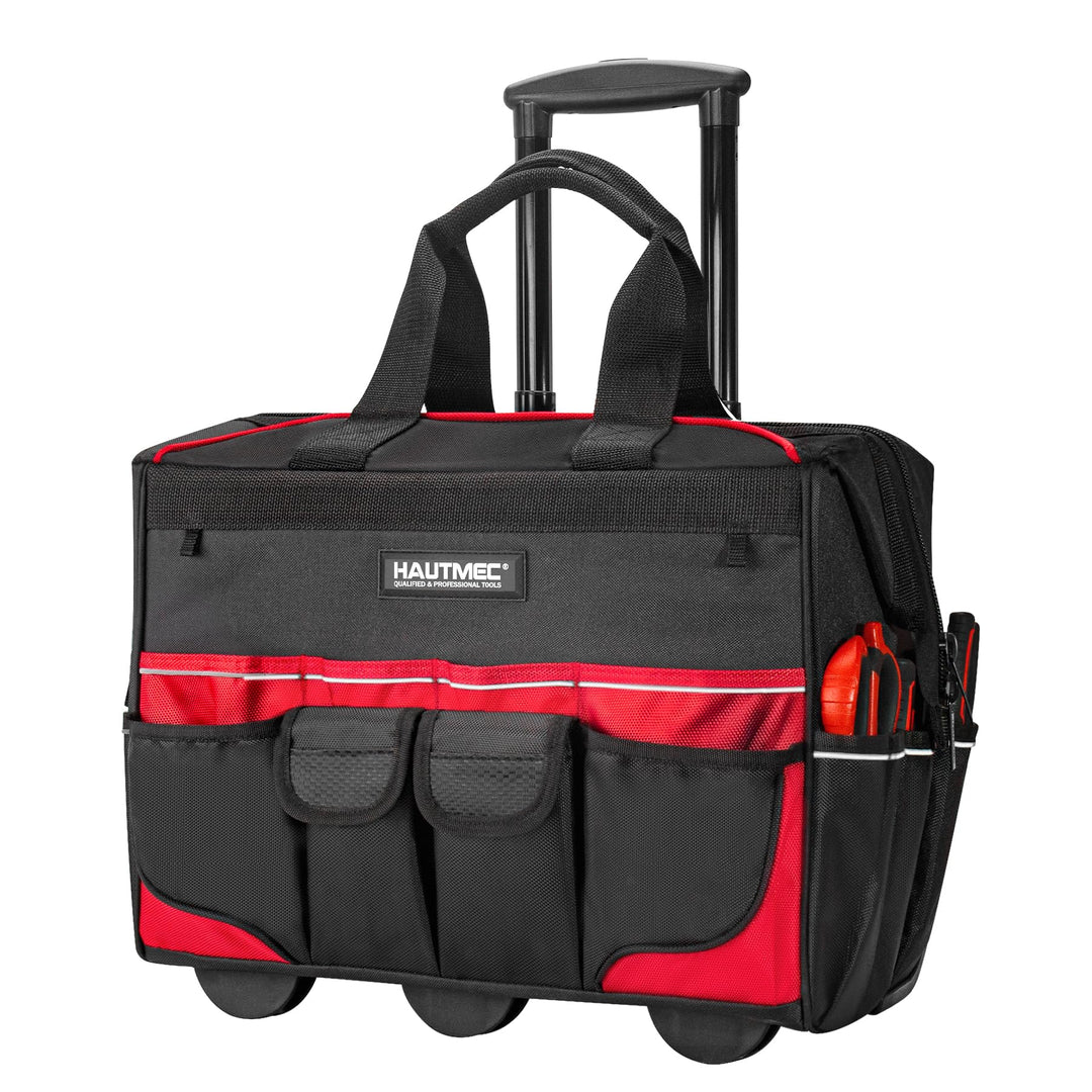 HAUTMEC Professionelle 18-Zoll (46cm) Rollwerkzeugtasche mit breiter Öffnung, Aufbewahrungstasche mi