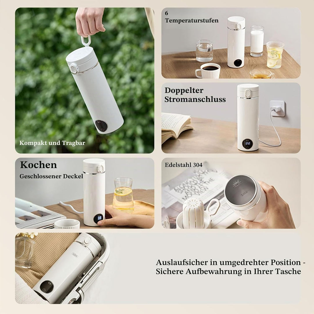 Tragbarer Reise-Wasserkocher 500 ml mit USB-C-Ladegerät, elektrischer Wasserkocher mit Tragegriff un