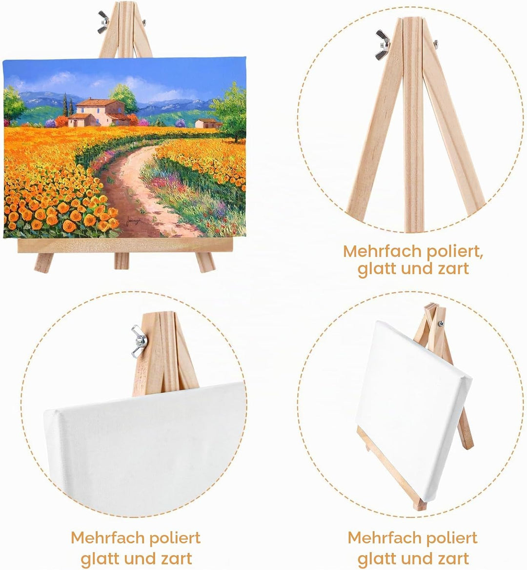 JMIATRY 6 Stück Leinwand Mit Staffelei, 15x20cm Leinwand mit 18x24 cm Staffelei, Kleine Leinwände, L