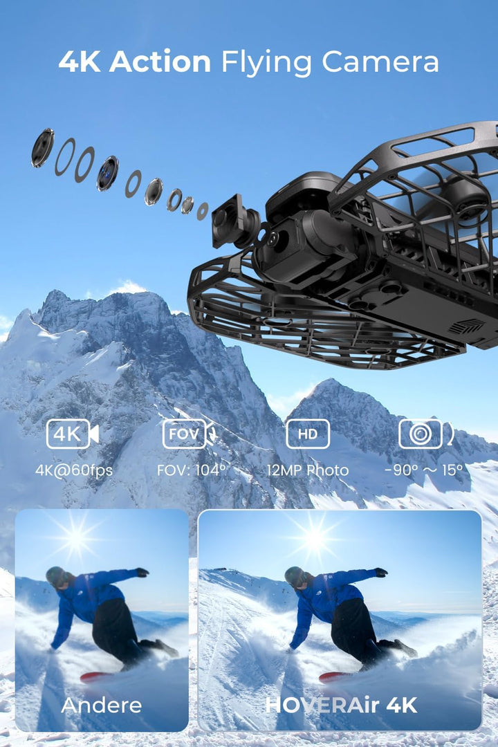 HOVERAir X1 PRO Drohne mit Kamera 4K, Faltbar Action Cam mit über 15 vollautomatischen Flugmodi, 42
