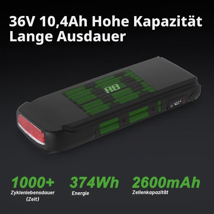 E-Bike Battrie 36V 10,4Ah Li-ion Akku mit Ladegerät für 250W-500W Elektrofahrrad Pedelec Phylion Joy