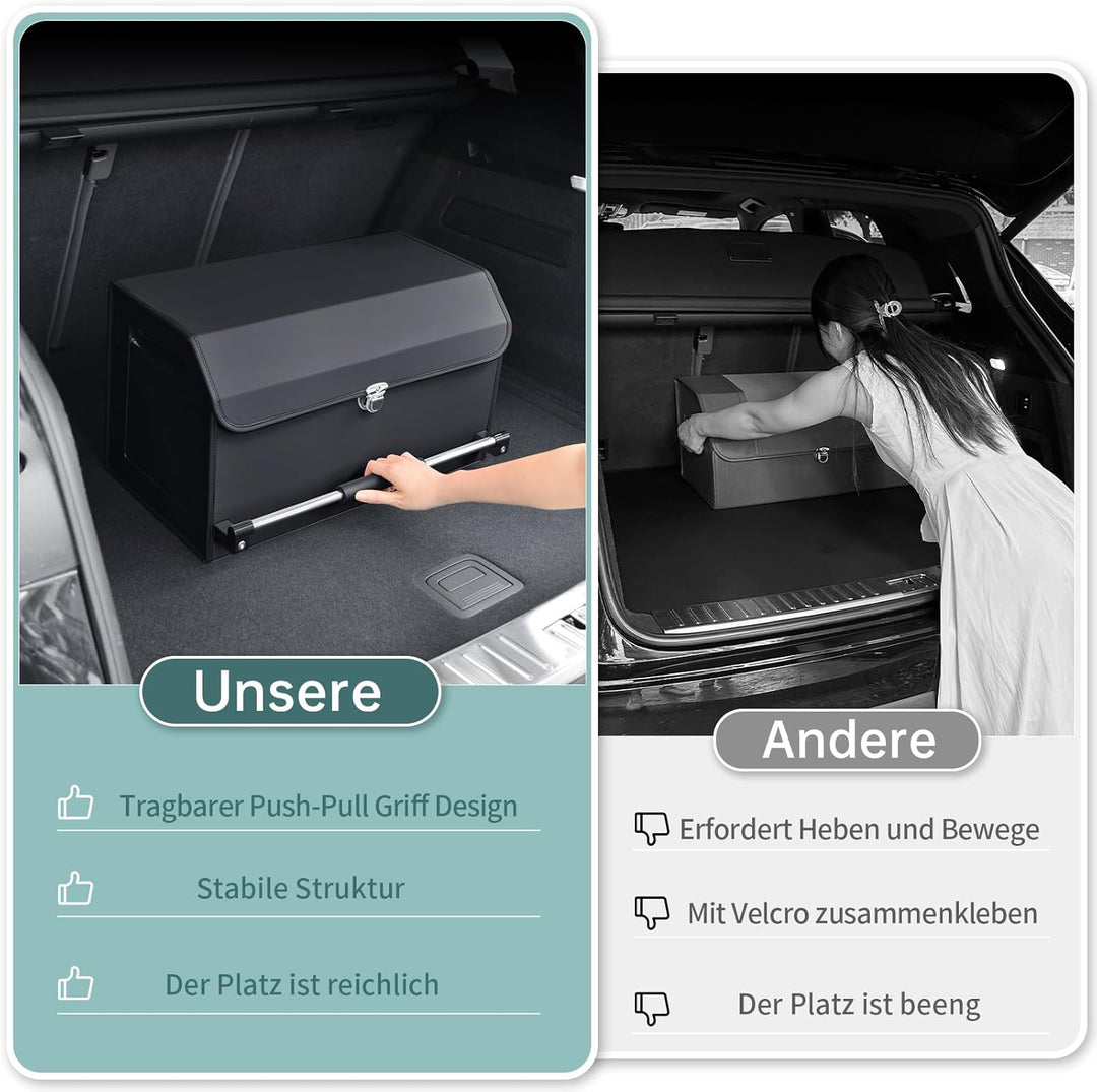 Auto Kofferraum Organizer mit Deckel, Premium Leder Kofferraumtasche mit stabilem Griff, Multifunkti
