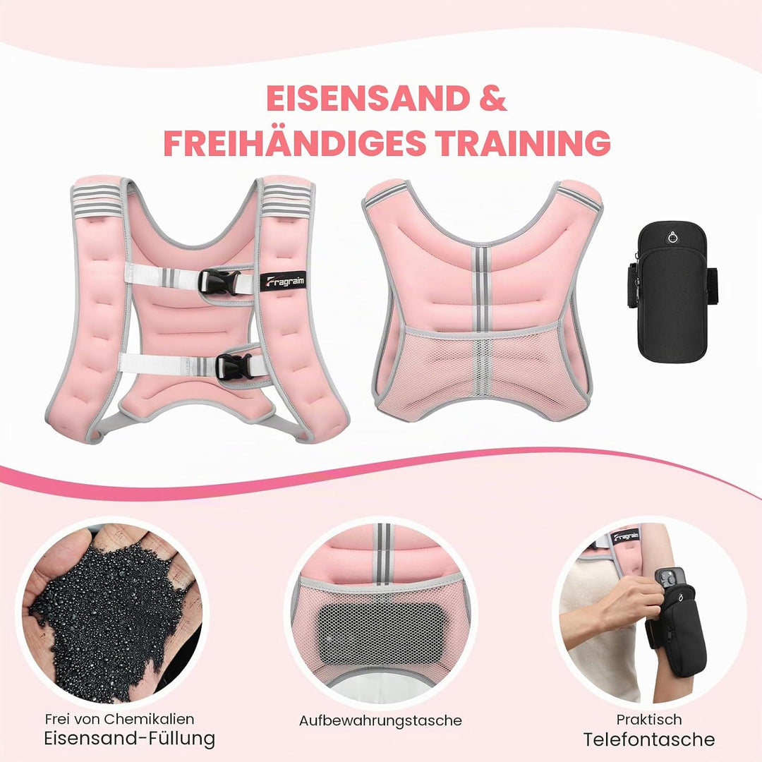 Fragraim Gewichtsweste, 6 kg/8 kg/10 kg/12 kg/16 kg Gewichtsweste für Frauen Herren mit reflektieren