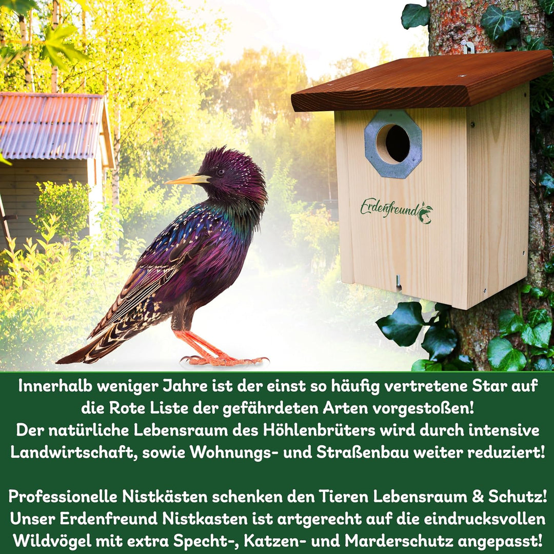 ERDENFREUND® Starenkasten Nistkasten Marder-/Katzenschutz räubersicher Brutkasten für Vögel Metall-S