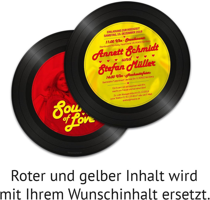 60 x Runde Hochzeitseinladungen Einladungskarten Hochzeit - Schallplatte Sound of Love, 60