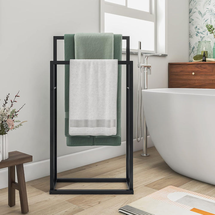 JELUTE Freistehender Handtuchhalter -2-Tier Organizer für Bad- und Handtücher, Badezimmerzubehör, Sc