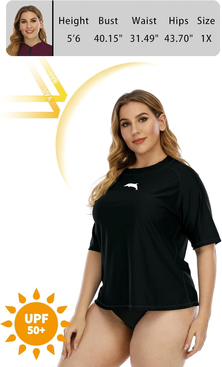 Halcurt UV Shirt Damen Übergrösse Rash Guard Kurzarm UPF 50+ Badeshirt UV Schutz Schwimmshirt Schnel