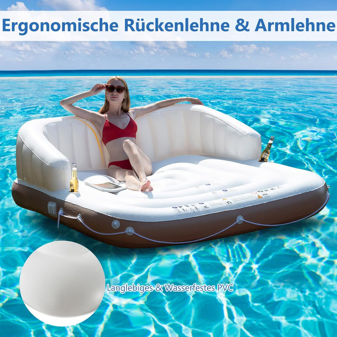 GYMAX Badeinsel Aufblasbar Schwimminsel mit Einziehbarem & Abnehmbarem Vordach Liegeinsel Canopy Isl