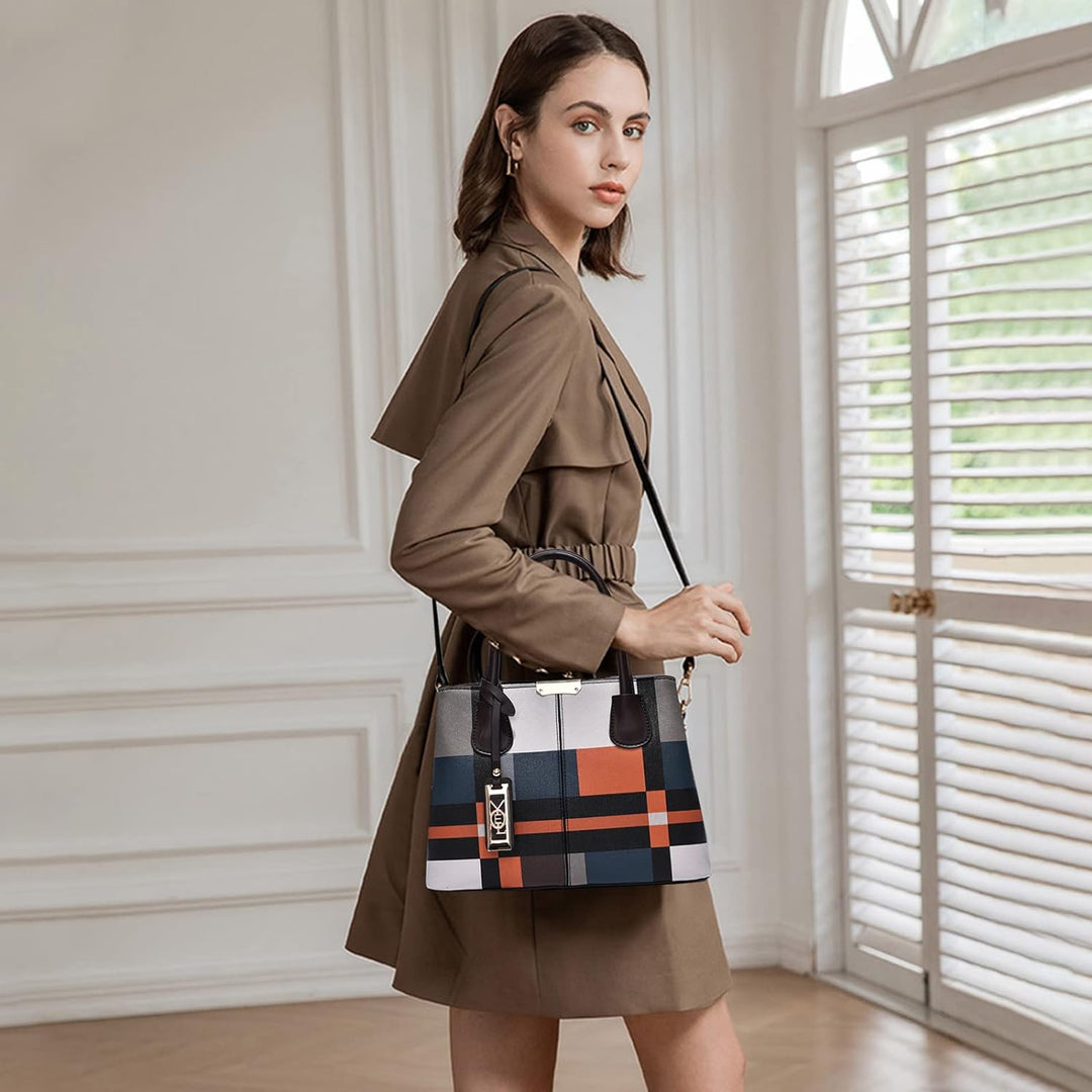 NICOLE & DORIS Mode Handtasche Damen Klassische Handtasche Karierte Tasche PU Leder Schultertasche H