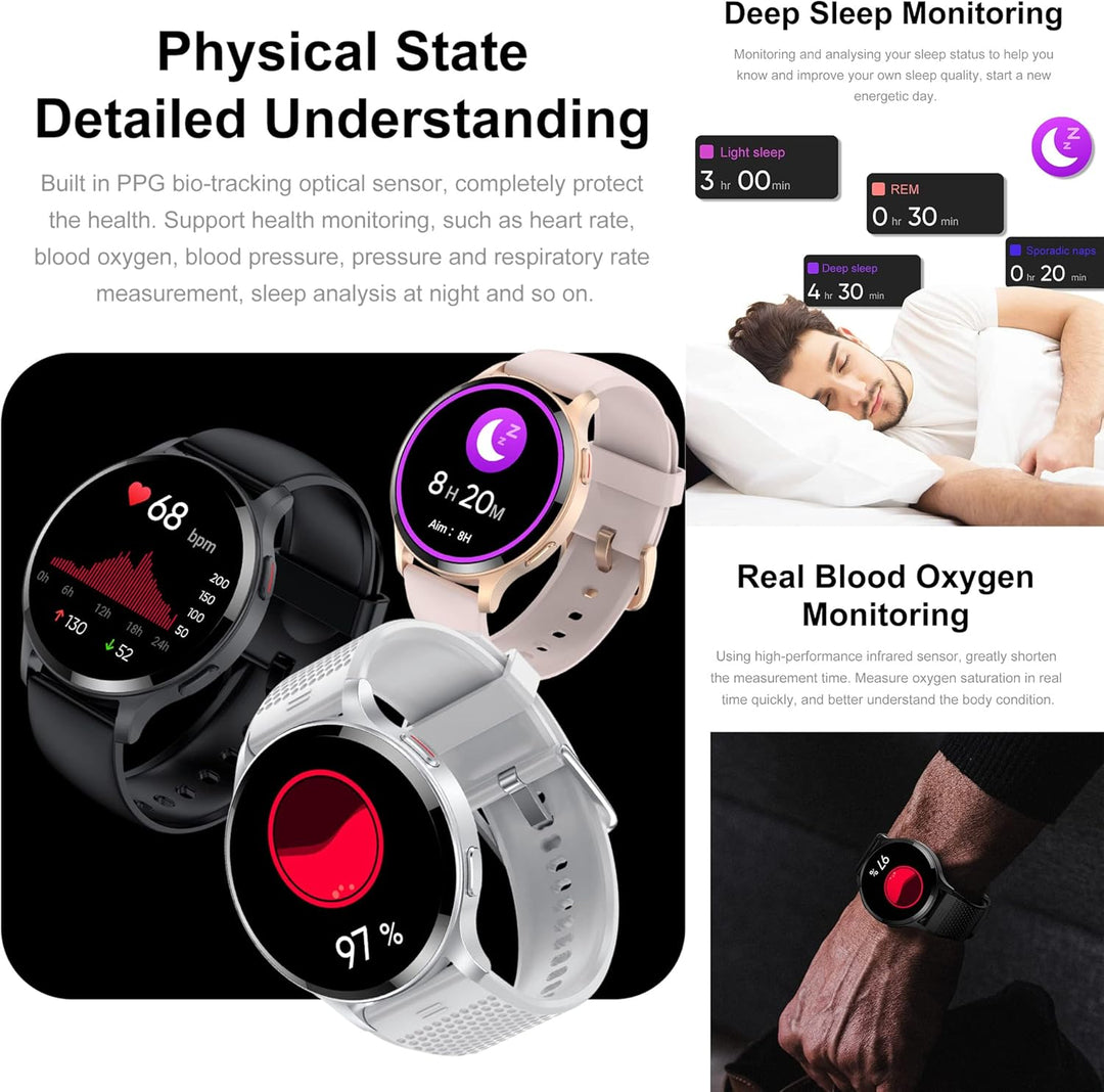 Smartwatch Herren mit Telefonfunktion 1,43" HD Voll Touchscreen Uhren Fitness Tracker 15 Sportmodi A