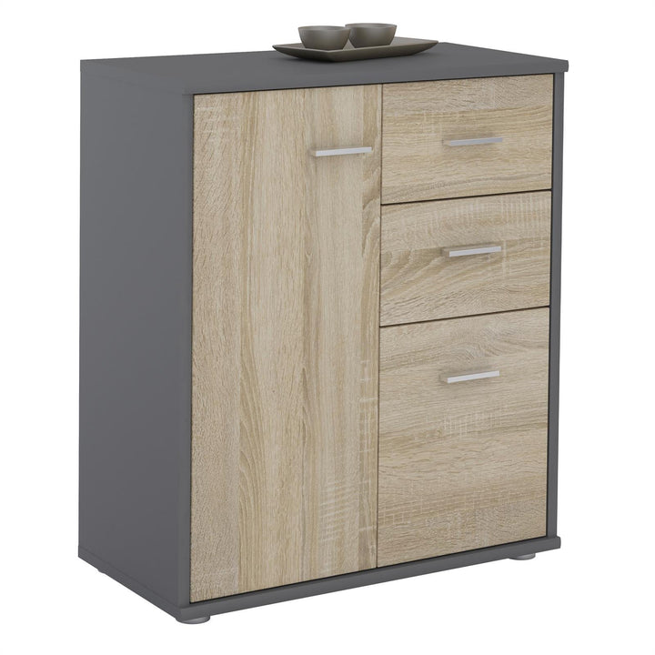CARO-Möbel Kommode Highboard Bürokommode mit 2 Schubladen und 2 Türen in grau/Sonoma Eiche, Grau/Son