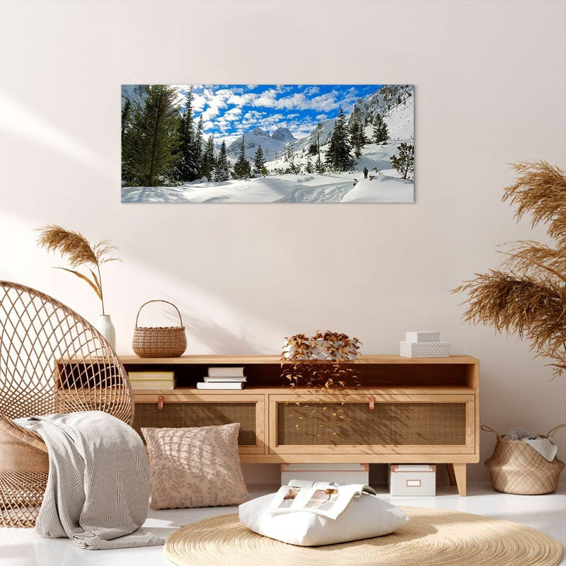 Wandbilder Dekoration Wohnzimmer Tal Wolken Lawine Sport Panorama Bilder auf Leinwand 120x50cm Leinw