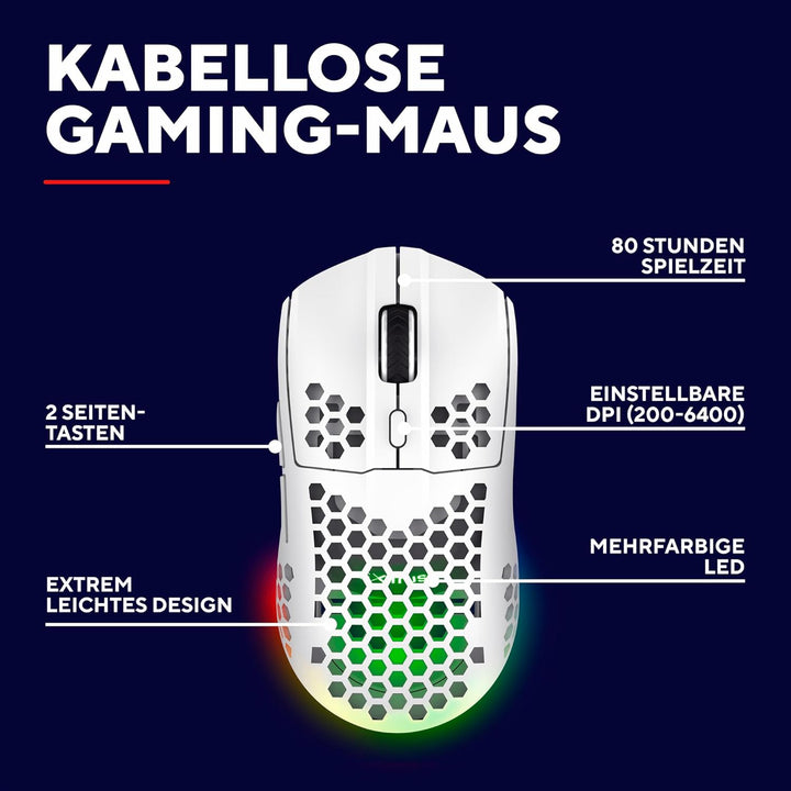 Trust Gaming GXT 929 Helox Kabellose Gaming Maus, Ultraleichte Maus 75g, 80h Dauerbetrieb, 2,4-GHz-M
