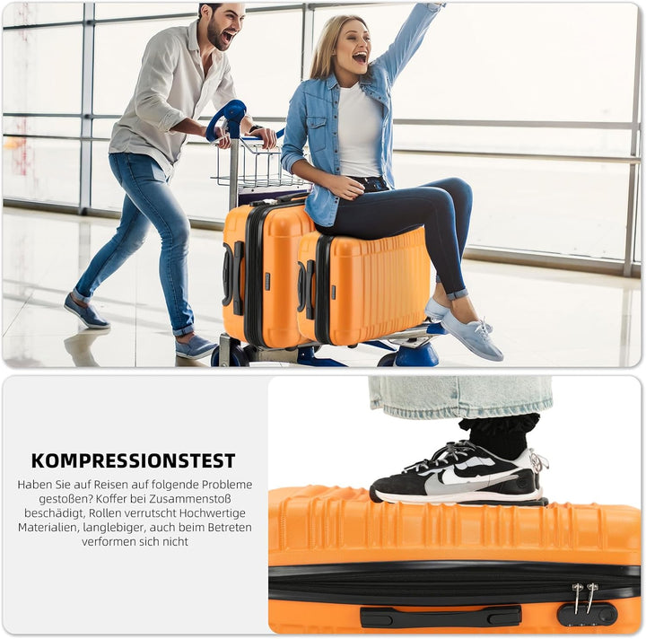 BEIBYE Zwillingsrollen Reisekoffer Koffer Trolleys Hartschale M-L-XL-Set (Orangen, Set) Orangen Set,
