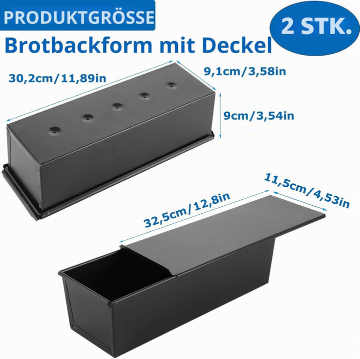 SHUESS 2er Toastbrot Backform mit deckel 600g – 32,5x11,5x9cm Brotbackform mit Deckel Antihaftbeschi
