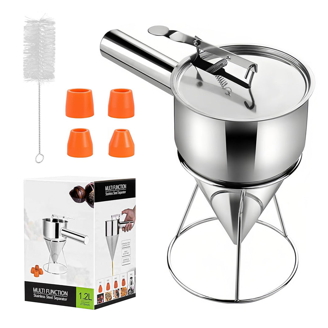 Teigportionierer 1200ml, Edelstahl Pfannkuchen Teigspender mit Ständer, Teigspender mit Deckel, Rein