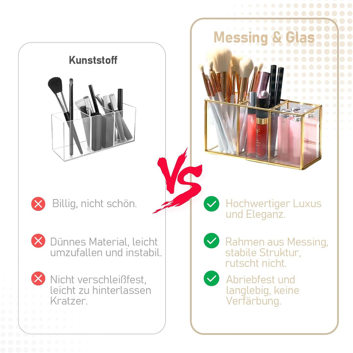Make up Organizer, Pinselhalter, Stifthalter, Glas und Messing Schreibtisch Organizer, Kosmetik Aufb