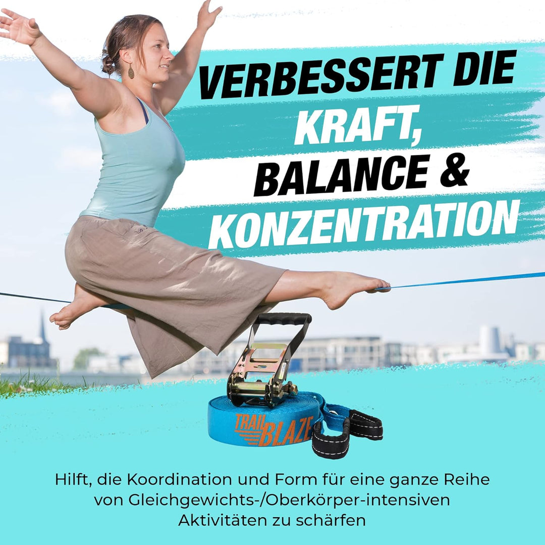 TRAILBLAZE Kit Slackline Completo – Con Protezioni Alberi + Sacca Porta Slackline - Installazione Fa