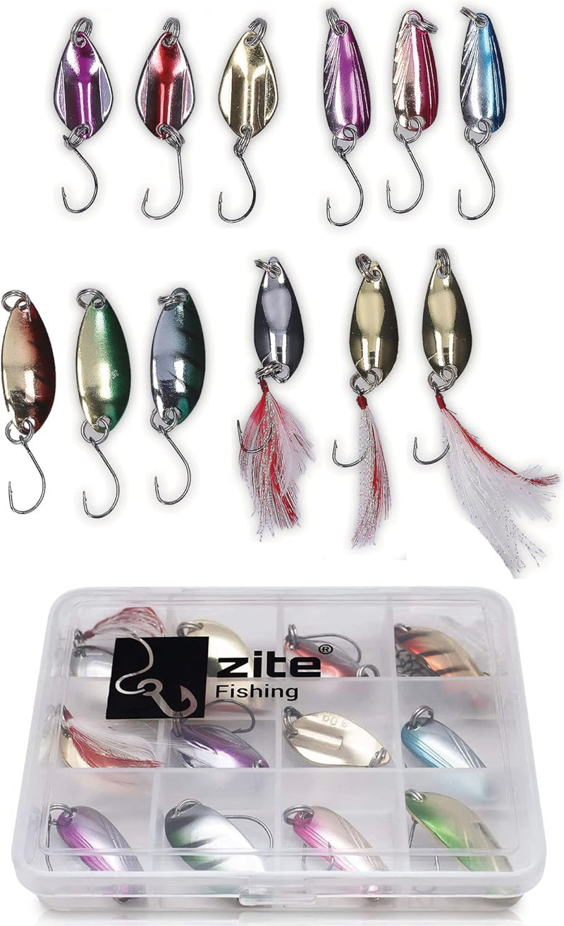 Zite Fishing Forellen-Köder Set 39 Stück - Trout Spoons Forellenblinker + Forellen-Spinner Angelköde