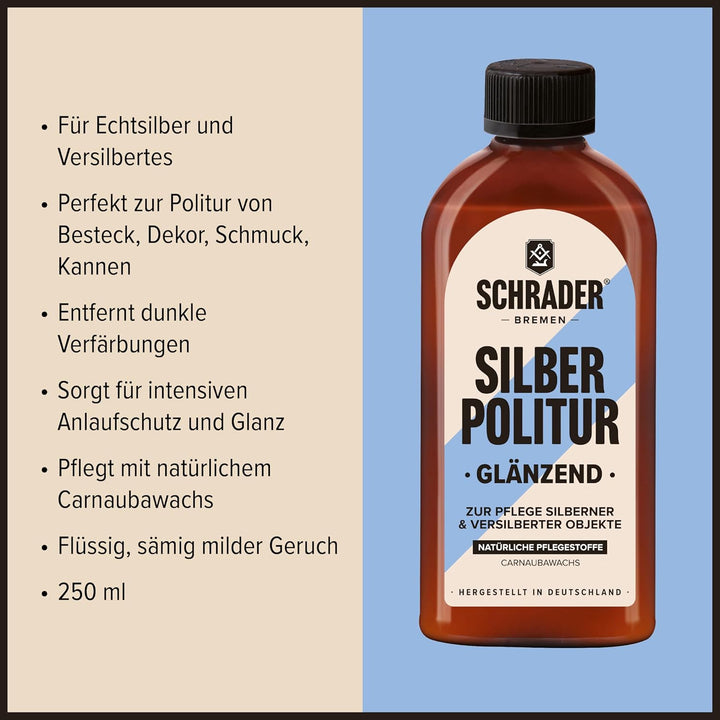 SCHRADER Silberpflege-Set - Silberpoliermittel und Silberputztuch für Schmuck & Besteck - Entfernt A