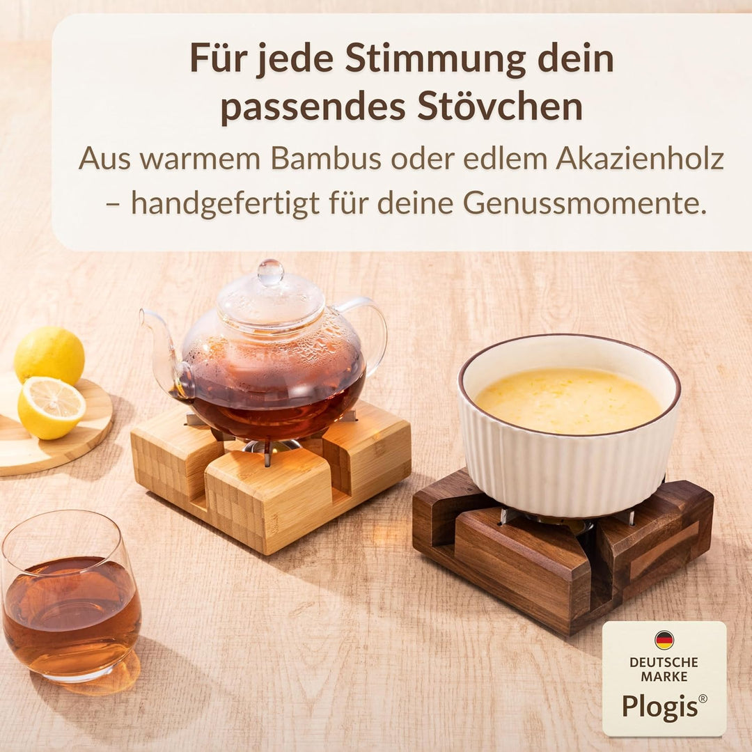 Stövchen Akazie – Handgefertigter Teewärmer aus massiver Akazie | Stövchen für Teekanne &amp; Geschirr |