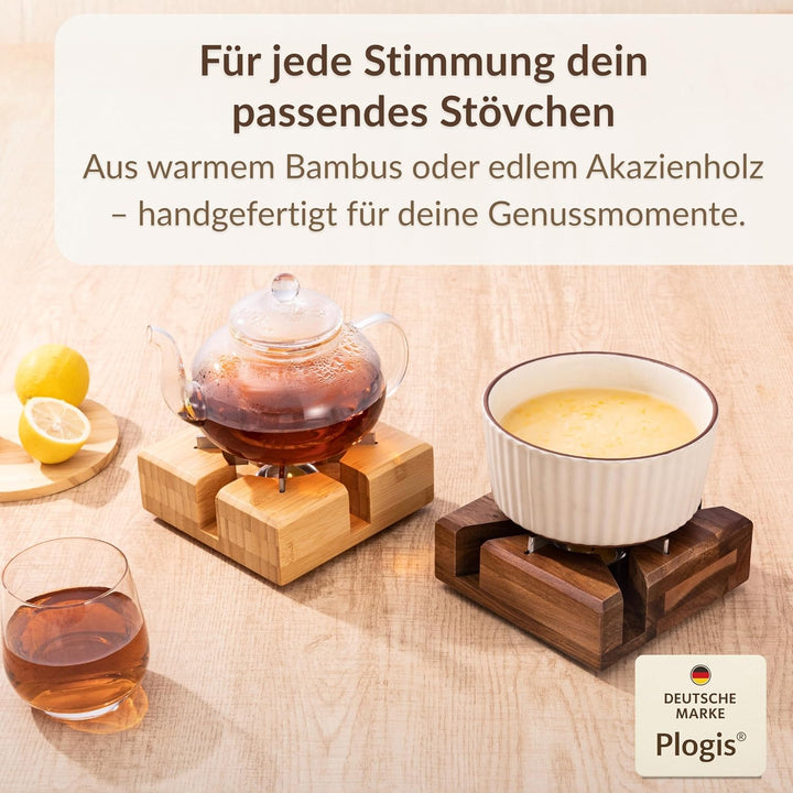 Stövchen Akazie – Handgefertigter Teewärmer aus massiver Akazie | Stövchen für Teekanne &amp; Geschirr |
